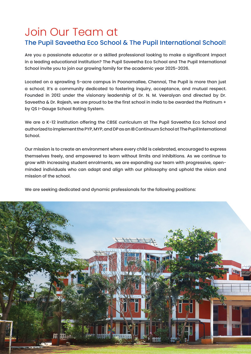 Join Our Team at The Pupil Saveetha Eco School