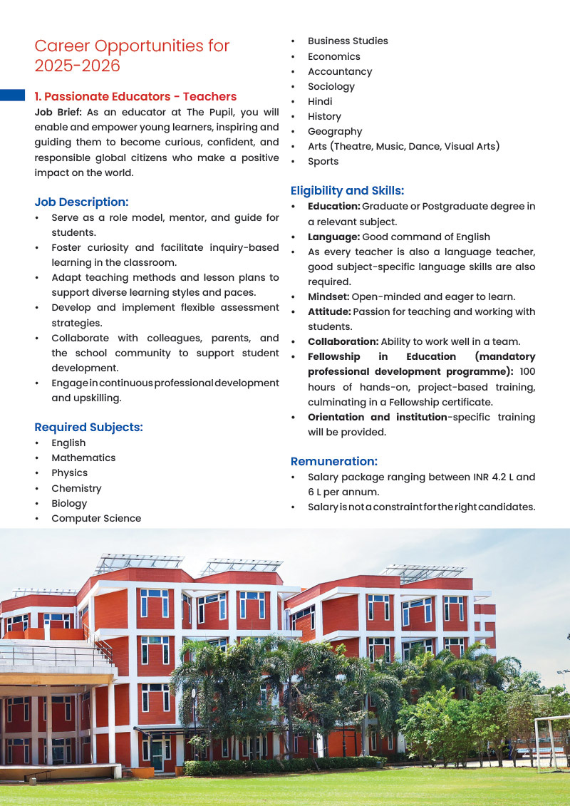 Career Opportunities for 2025-2026: 1. Passionate Educators - Teachers