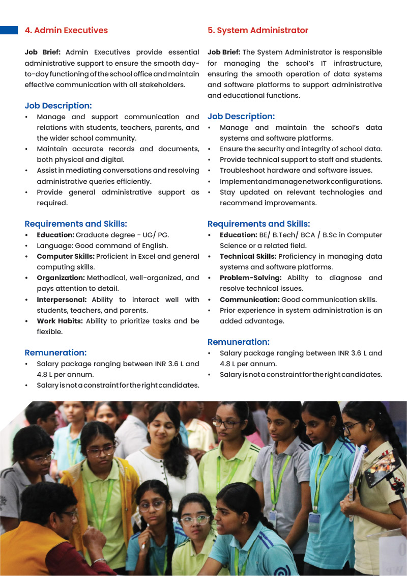 Career Opportunities for 2025-2026: 5. Admin Executives and 6.  System Administrator